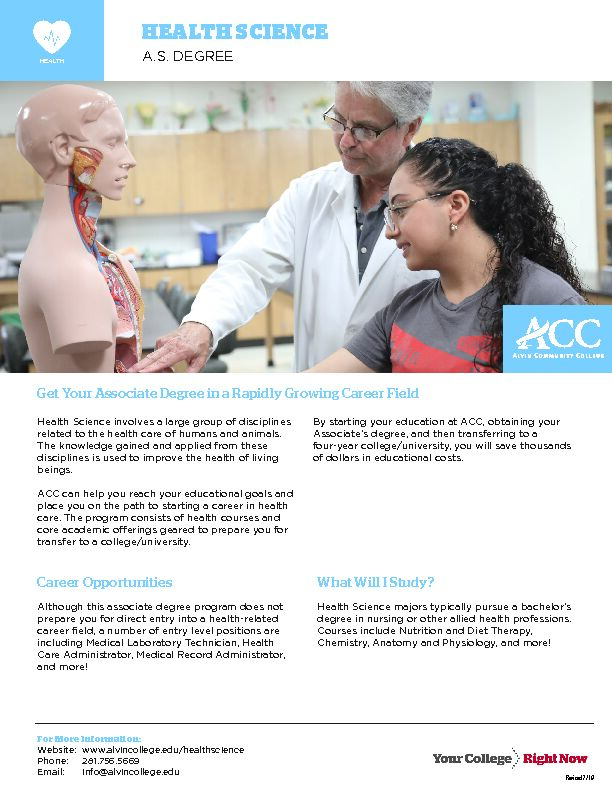 [PDF] HEALTH SCIENCE - Alvin Community College