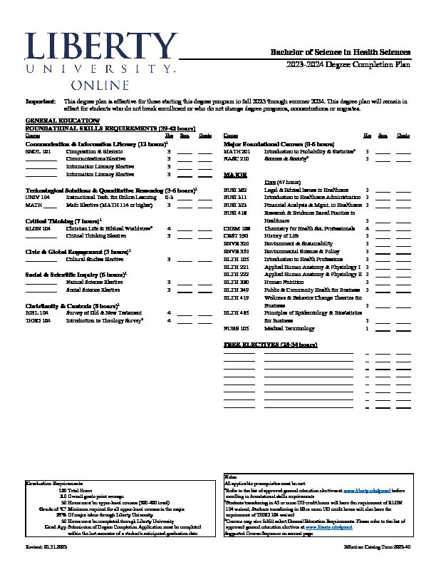 [PDF] BS Health Sciences - Liberty University