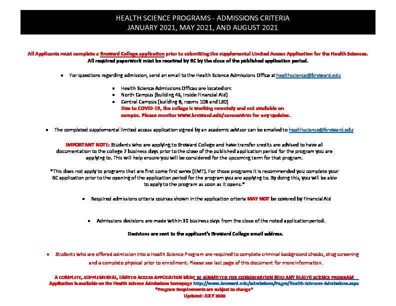 [PDF] HEALTH SCIENCE PROGRAMS - ADMISSIONS CRITERIA
