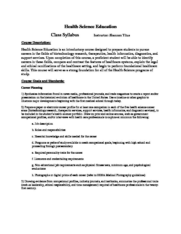 [PDF] Health Science Education Syllabus