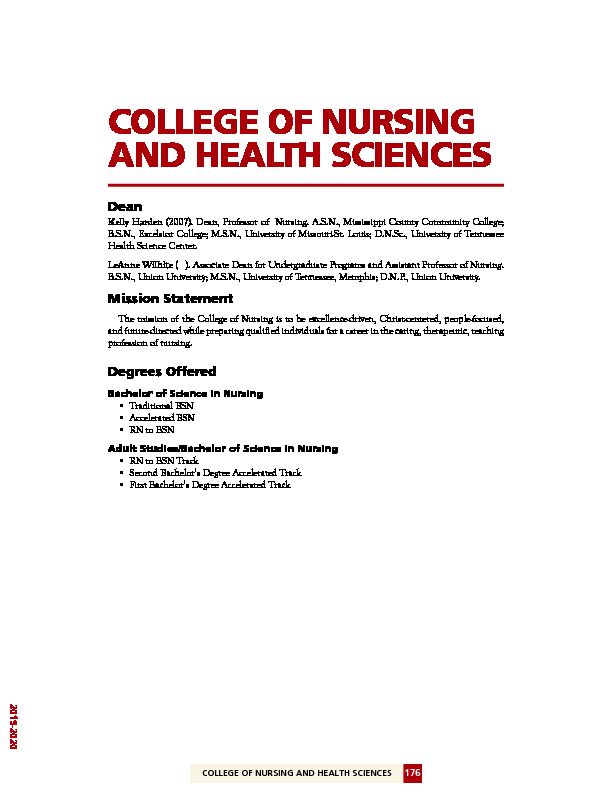[PDF] COLLEGE OF NURSING AND HEALTH SCIENCES - Union University