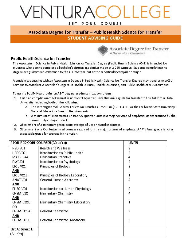 [PDF] Public Health Science for Transfer STUDENT ADVISING GUIDE