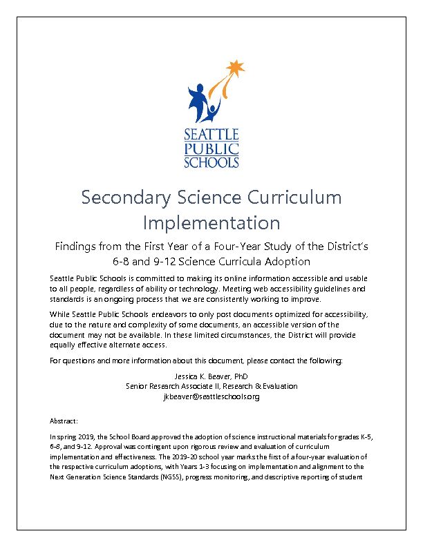 Secondary Science Curriculum Implementation