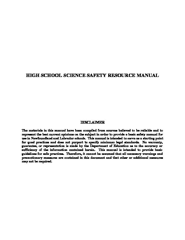 HIGH SCHOOL SCIENCE SAFETY RESOURCE MANUAL