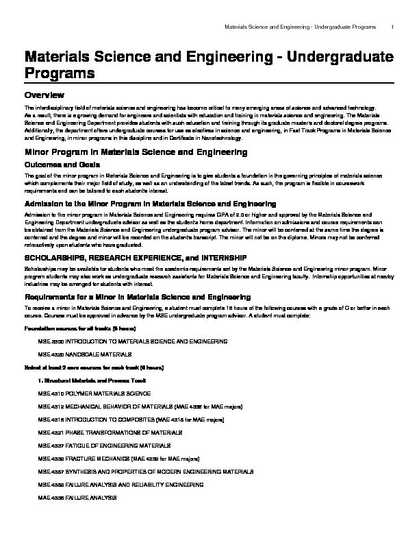 Materials Science and Engineering - Undergraduate Programs