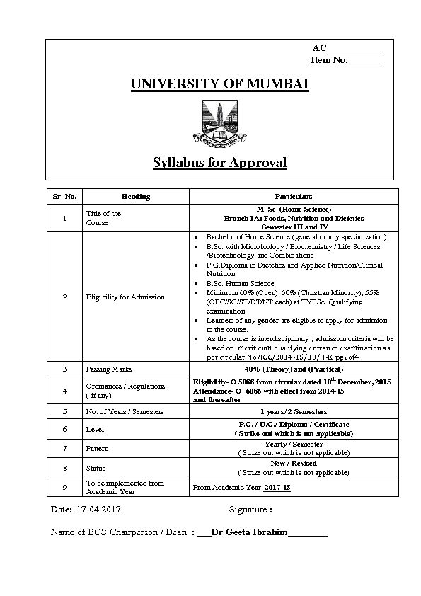 [PDF] UNIVERSITY OF MUMBAI Syllabus for Approval