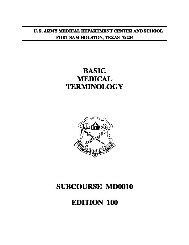 [PDF] BASIC MEDICAL TERMINOLOGY SUBCOURSE MD0010 EDITION