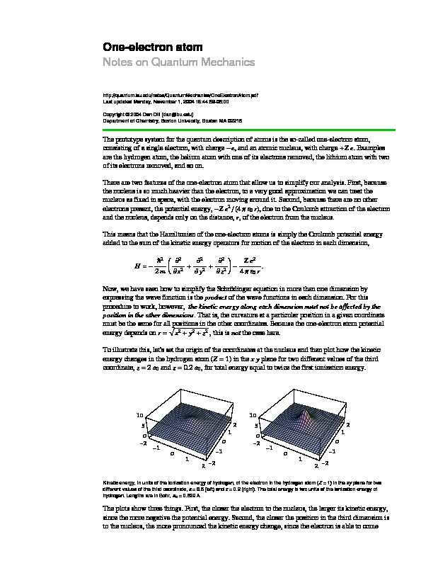 [PDF] One-electron atom Notes on Quantum Mechanics - Boston University