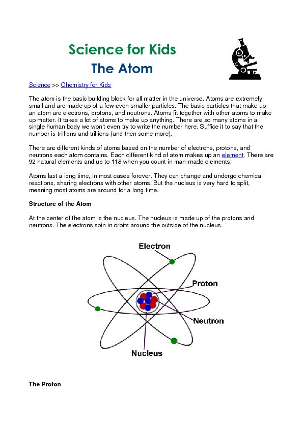 [PDF] The Atom - Science for Kids
