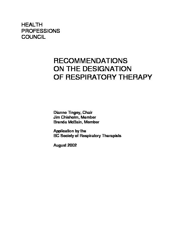 RECOMMENDATIONS ON THE DESIGNATION OF RESPIRATORY