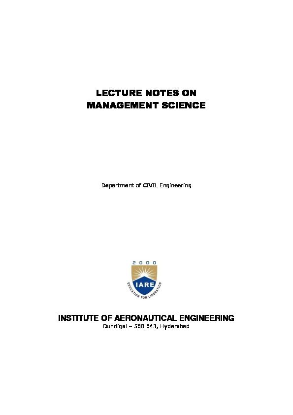 [PDF] LECTURE NOTES ON MANAGEMENT SCIENCE - IARE