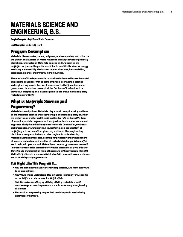 [PDF] Materials Science and Engineering, BS - University Bulletin