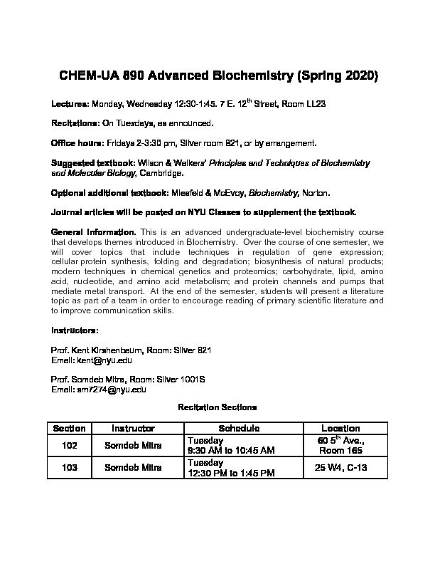 [PDF] CHEM-UA 890 Advanced Biochemistry (Spring 2020)