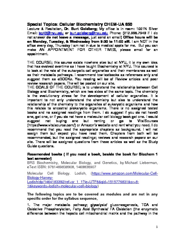 [PDF] Special Topics: Cellular Biochemistry CHEM-UA 850 - NYU