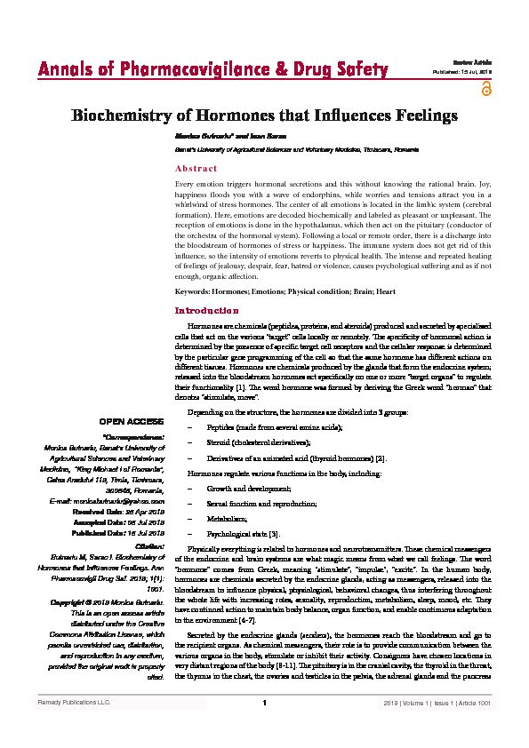 [PDF] Biochemistry of Hormones that Influences Feelings