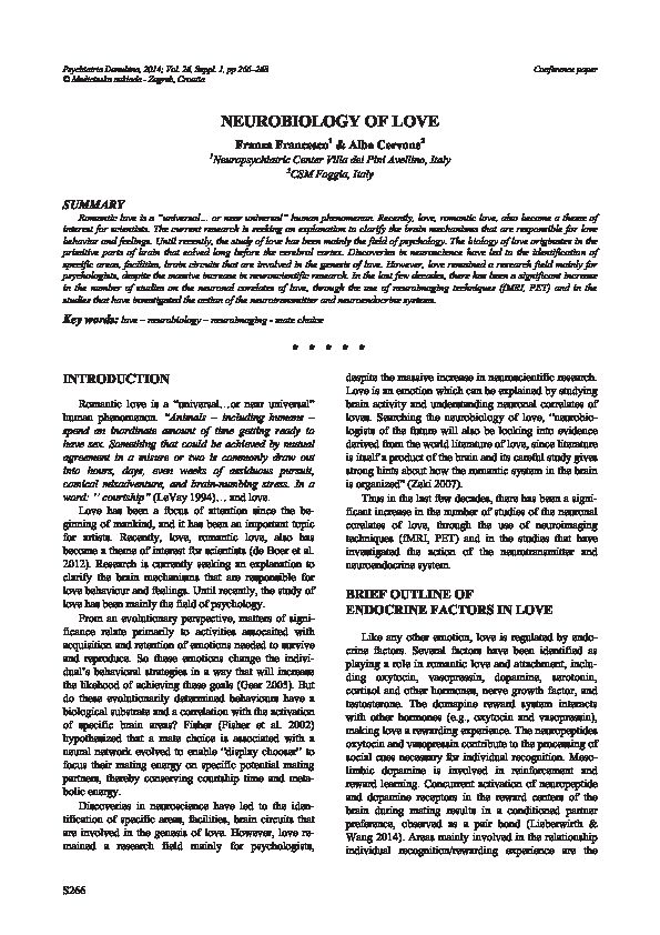 [PDF] NEUROBIOLOGY OF LOVE - Psychiatria Danubina