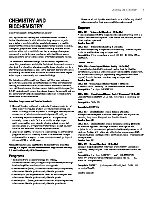 [PDF] Chemistry and Biochemistry - University of South Carolina Bulletin