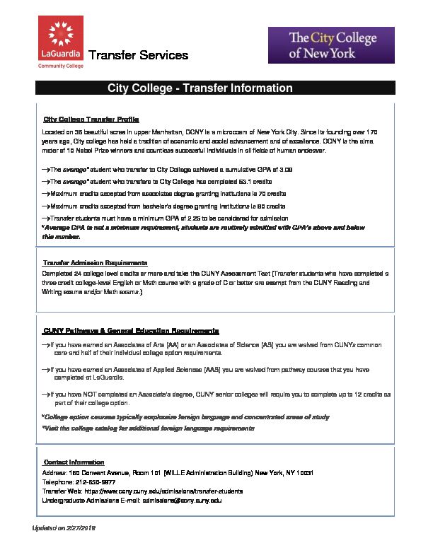 [PDF] City College Transfer Information - LaGuardia Community College