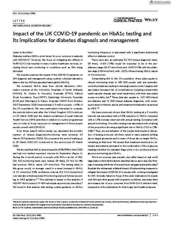 [PDF] Impact of the UK COVID?19 pandemic on HbA1c testing and its
