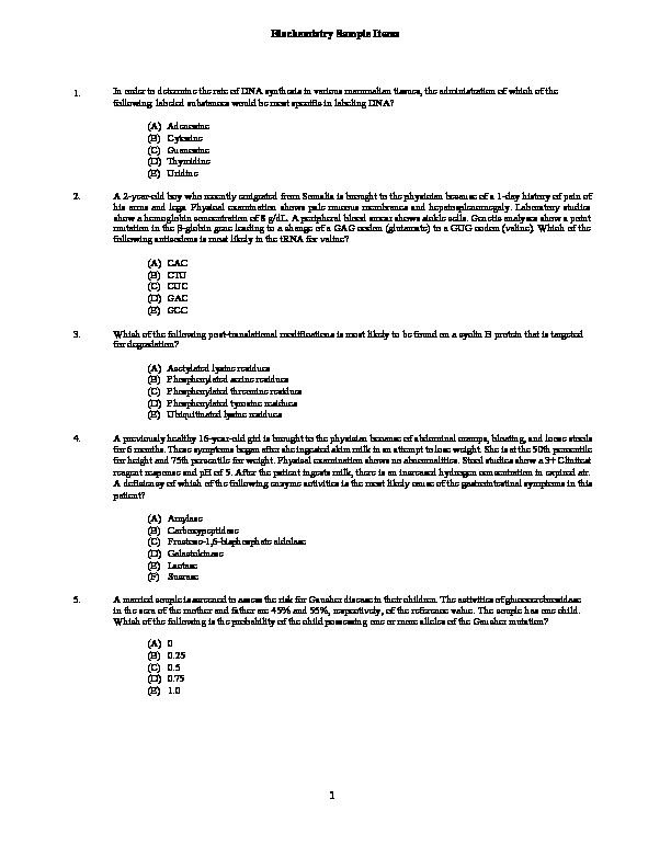 [PDF] Biochemistry Sample Items - NBME