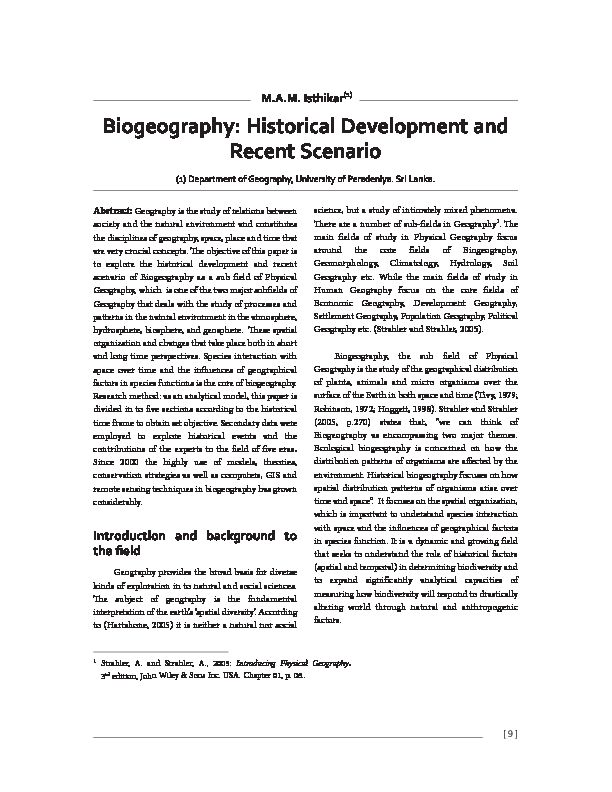 [PDF] Biogeography: Historical Development and Recent Scenario
