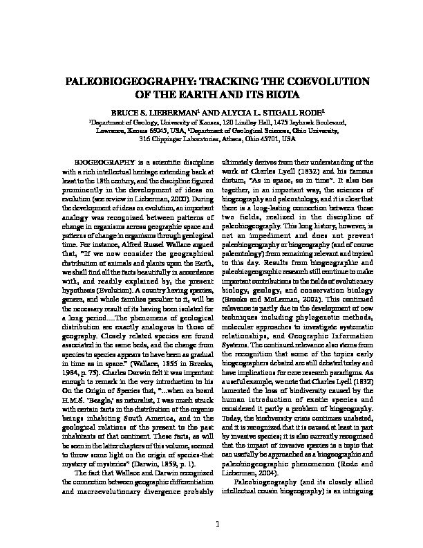 [PDF] paleobiogeography: tracking the coevolution of the earth and its biota
