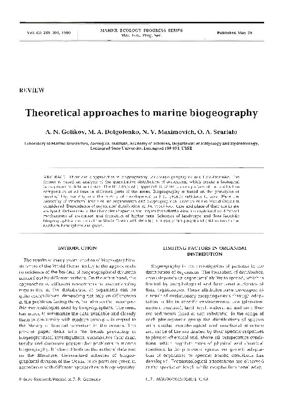 Theoretical approaches to marine biogeography