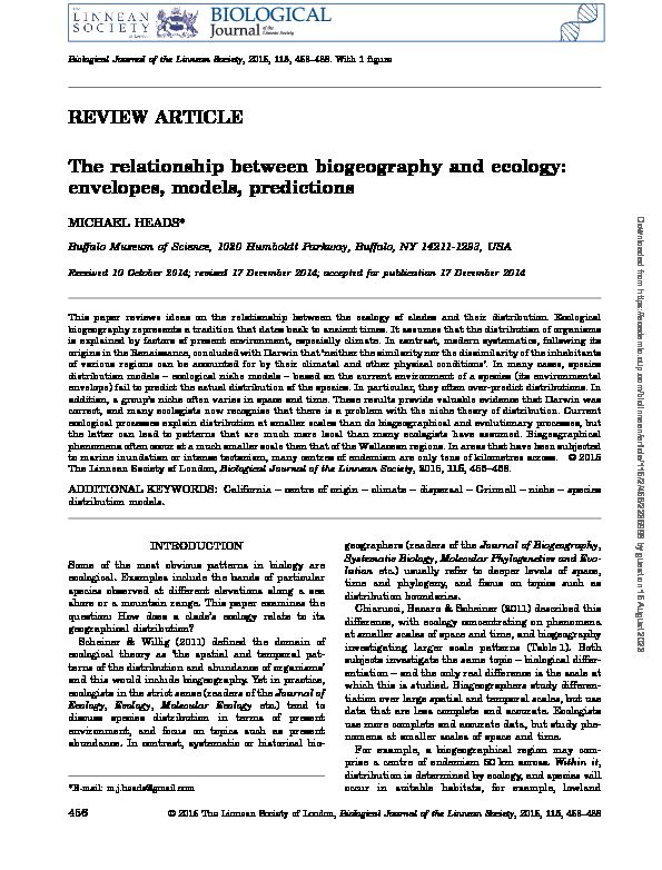 The relationship between biogeography and ecology