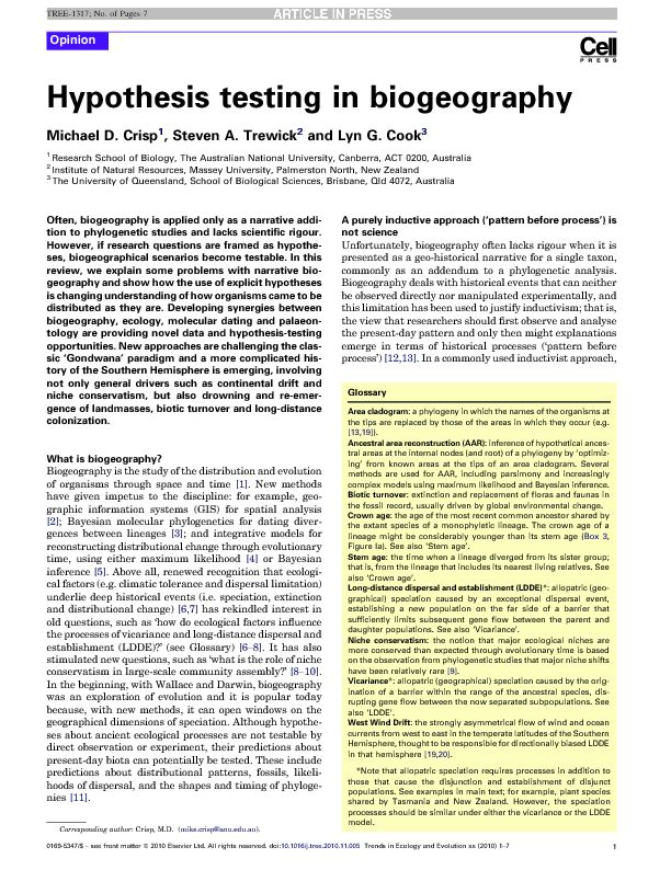 [PDF] Hypothesis testing in biogeography