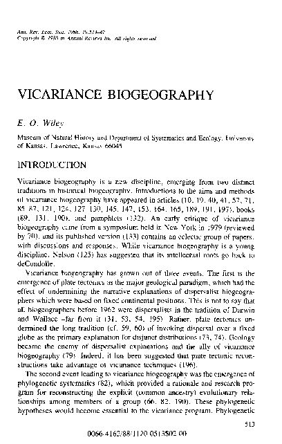 [PDF] VICARIANCE BIOGEOGRAPHY