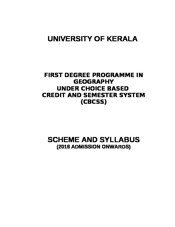first degree programme in geography under choice based credit and