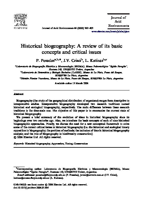 [PDF] Historical biogeography: A review of its basic concepts and critical