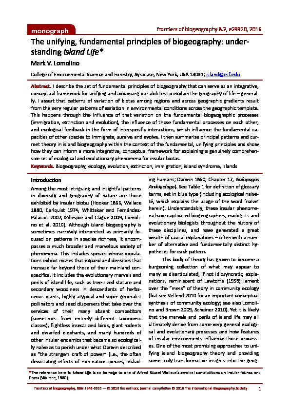 [PDF] The unifying, fundamental principles of biogeography - eScholarship