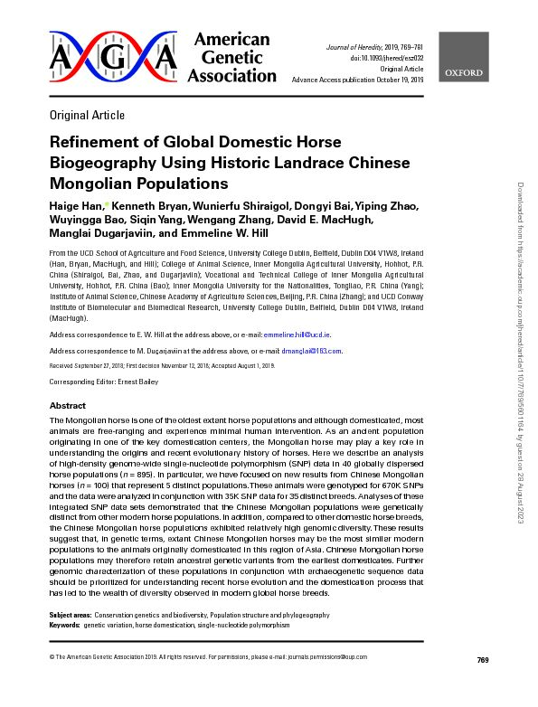 Refinement of Global Domestic Horse Biogeography Using Historic