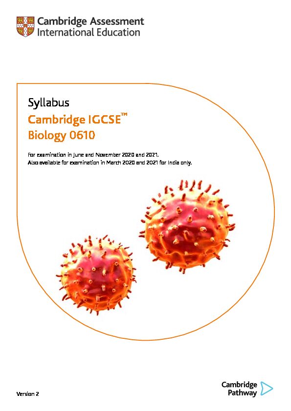 Syllabus Cambridge IGCSE™ Biology 0610