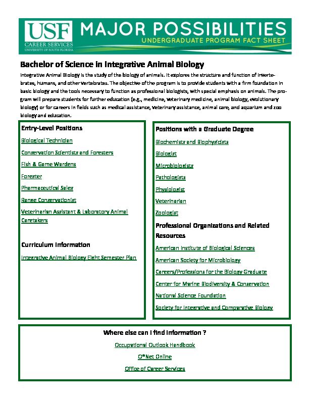 Bachelor of Science in Integrative Animal Biology