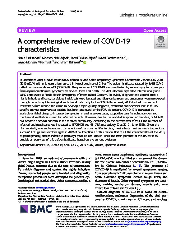 A comprehensive review of COVID-19 characteristics