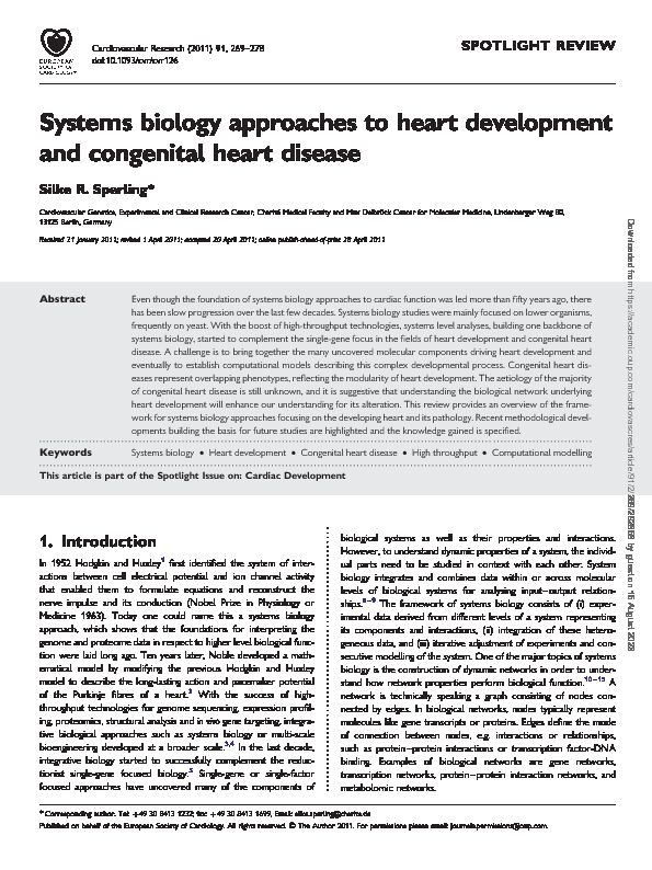 Systems biology approaches to heart development and congenital