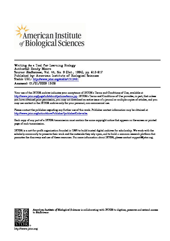 Writing As a Tool for Learning Biology Author(s): Randy Moore Source