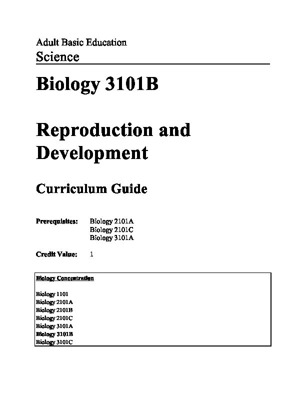 Biology 3101B Reproduction and Development