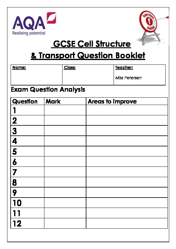 GCSE Cell Structure & Transport Question Booklet