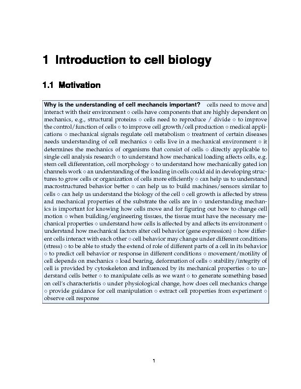 1 Introduction to cell biology - living matter lab