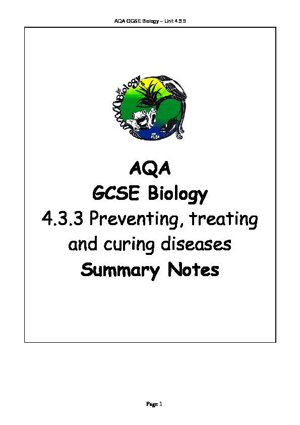 AQA GCSE Biology 433 Preventing, treating and curing diseases