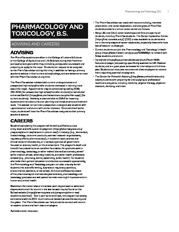 [PDF] Pharmacology and Toxicology, BS - ADVISING AND CAREERS