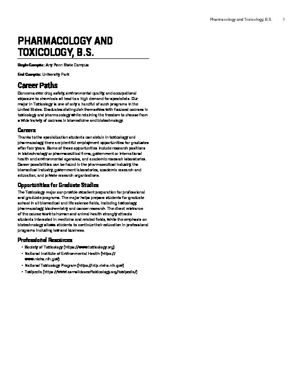[PDF] Pharmacology and Toxicology, BS - University Bulletin