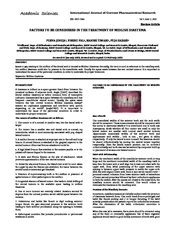 [PDF] factors to be considered in the treatment of midline diastema