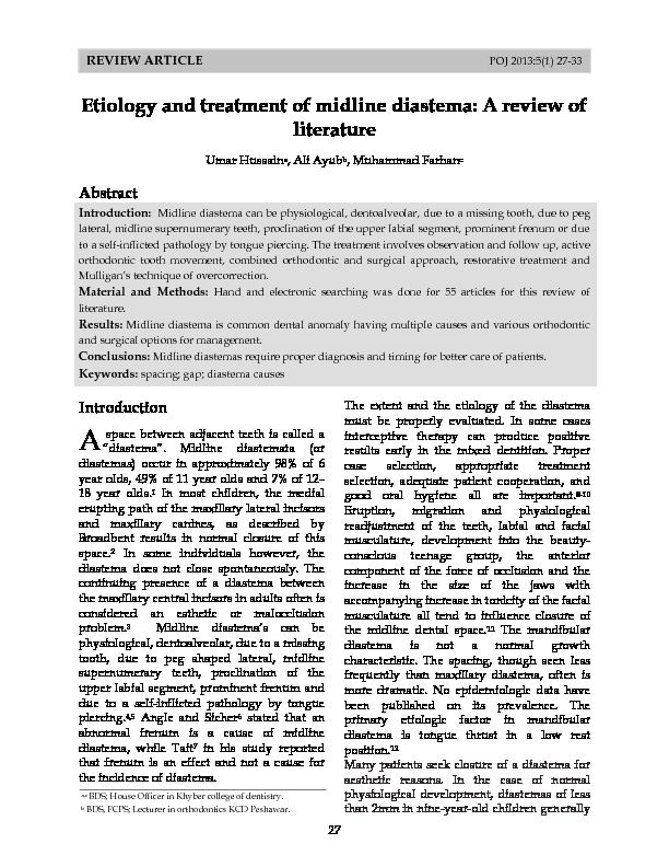 [PDF] Etiology and treatment of midline diastema: A review of literature