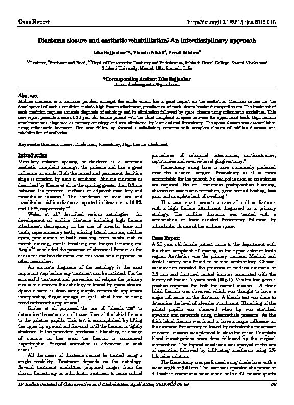 [PDF] Diastema closure and aesthetic rehabilitation - Semantic Scholar