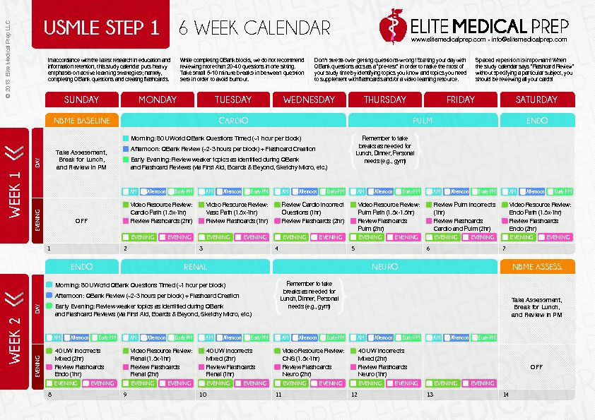 [PDF] USMLE STEP 1 6 WEEK CALENDAR - Elite Medical Prep