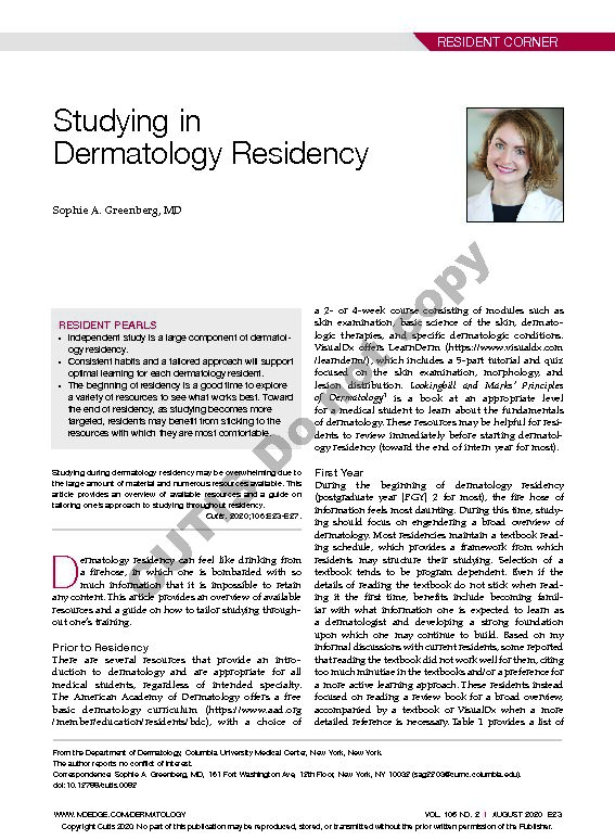 [PDF] Studying in Dermatology Residency - MDedge